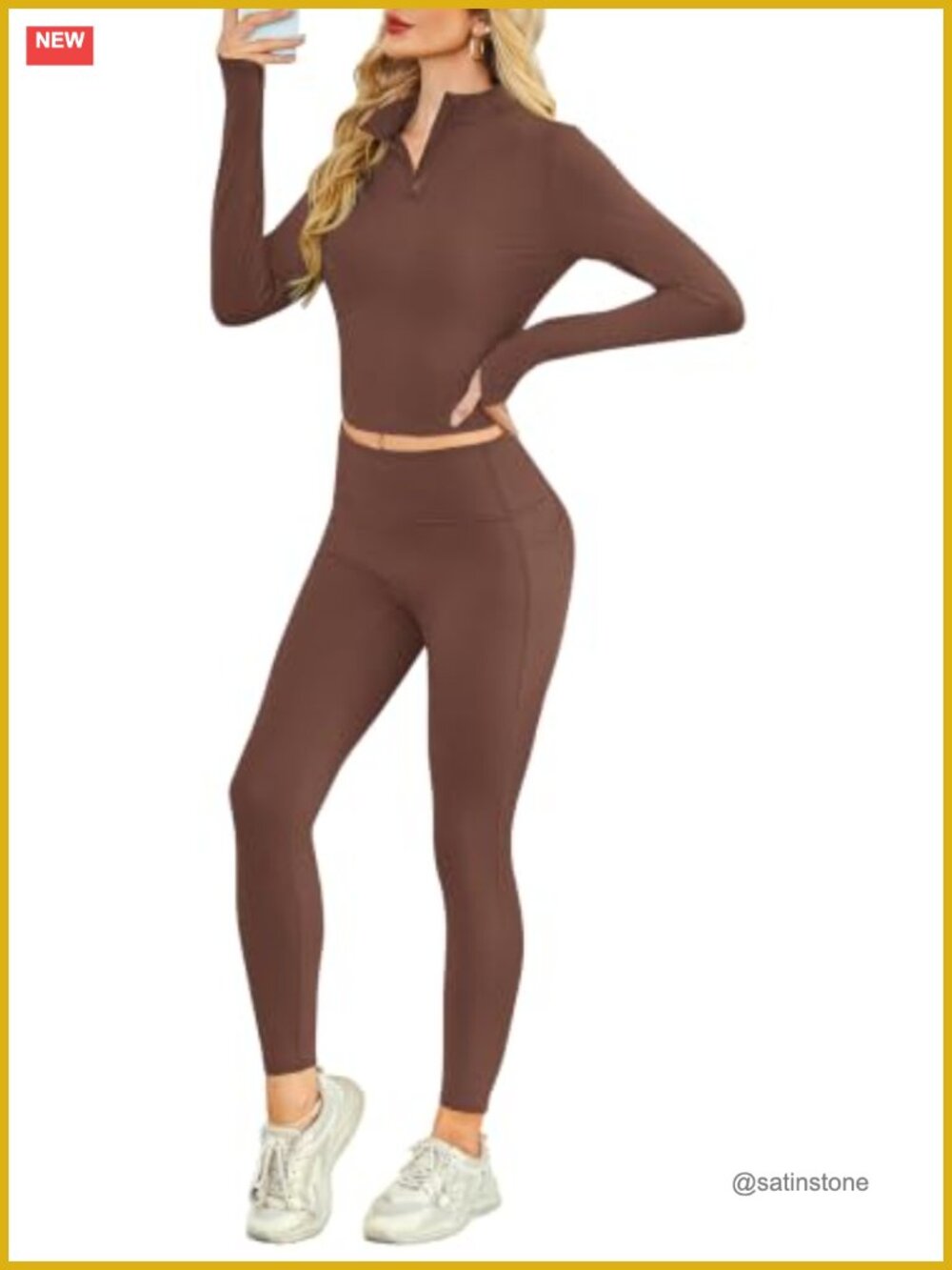 Women's 2 Piece Workout Set 1/4 Zip Crop Top High Waist Leggings